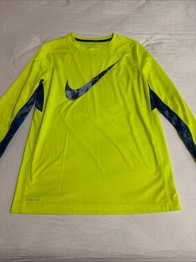 Nike Long Sleeve Dri-FIT Performance Shirt - Neon Yellow with Navy Accents
